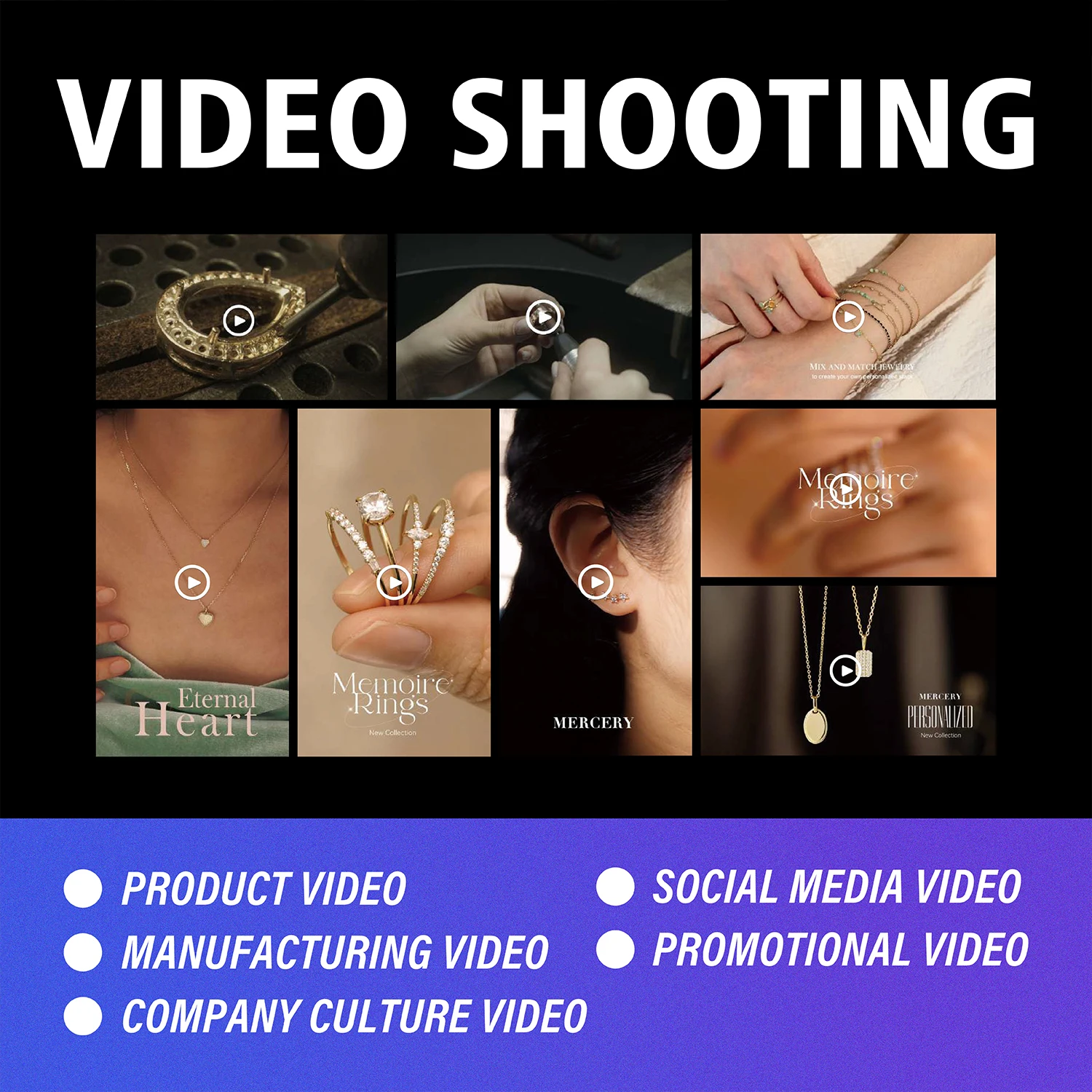 Jewelry Popular Short Video Product Shooting Service Professional Video Shooting 360 Video Editing Retouching for Web Store