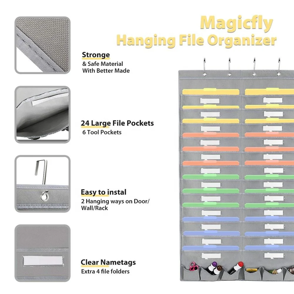 Foldable Oxford Fabric Hanging File & Folder Holder -Best Organizer Includes: 24 Large Deep Pockets