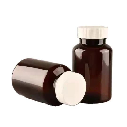 200cc Amber plastic bottle with aluminum foil  and white Lids