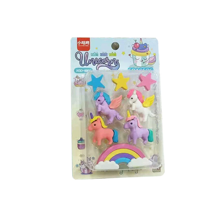 fancy cheap cartoon kids rainbow eraser cute animals rubber unicorn eraser for children
