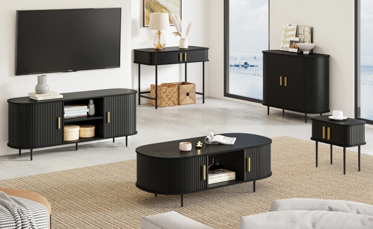 Accent Sideboard Buffet Storage Cabinet with Woven Decorating 6 Drawers for Living Room Kitchen Bedroom