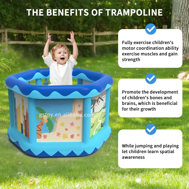 Mini Outdoor Indoor PVC inflatable Soft Side Trampoline Kiddie Toys Hexagon Baby Small Inflatable Bouncer for Kids