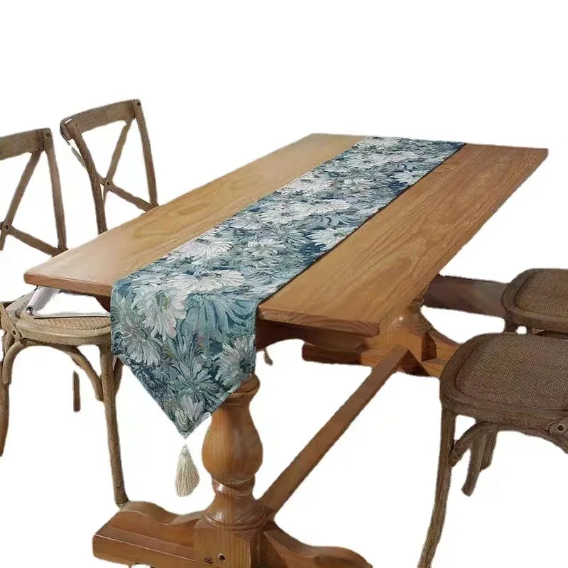 33cm*160/183/200/275 cm 5 yards table runner oil painting jacquard party wedding decoration crafts linen cotton