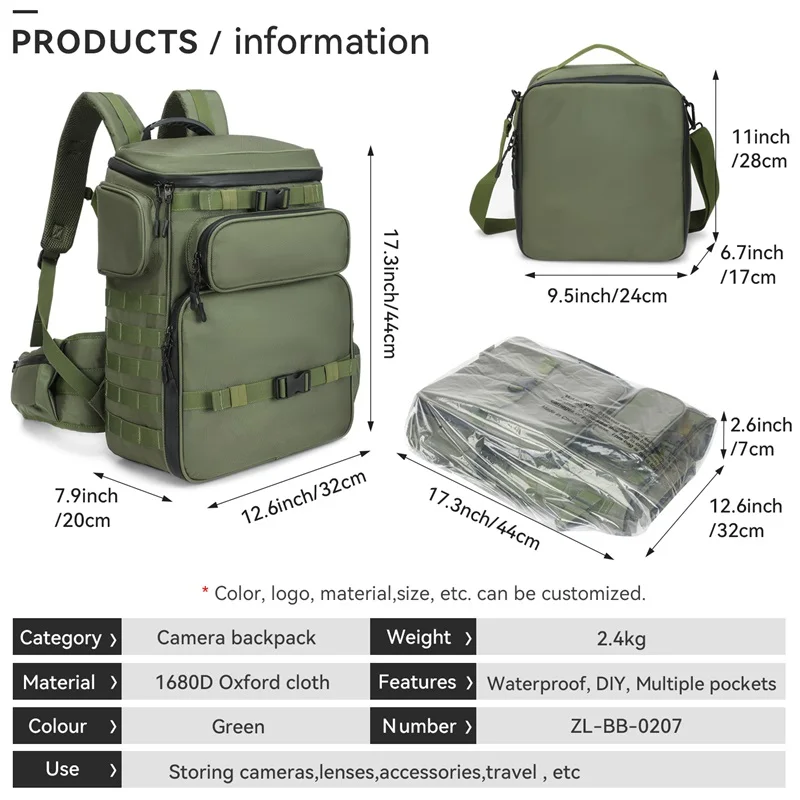 High Quality Professional Camera Travel Tactical Photography Bag with Dividers Waterproof Dslr Camera Backpack Bag