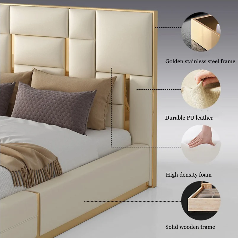 Italian ultra modern super king size genuine luxury leather bed with storage and long