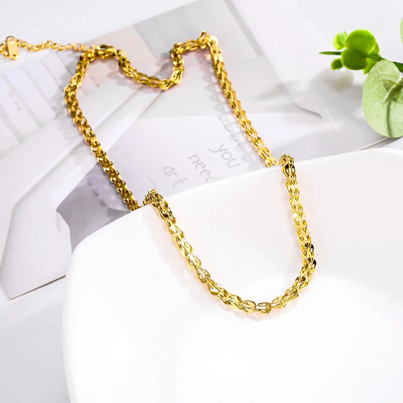Stainless Steel Creative Belt Chain Bracelet Necklace Set Gold New Chain Set Beach Holiday Party Jewelry Gift