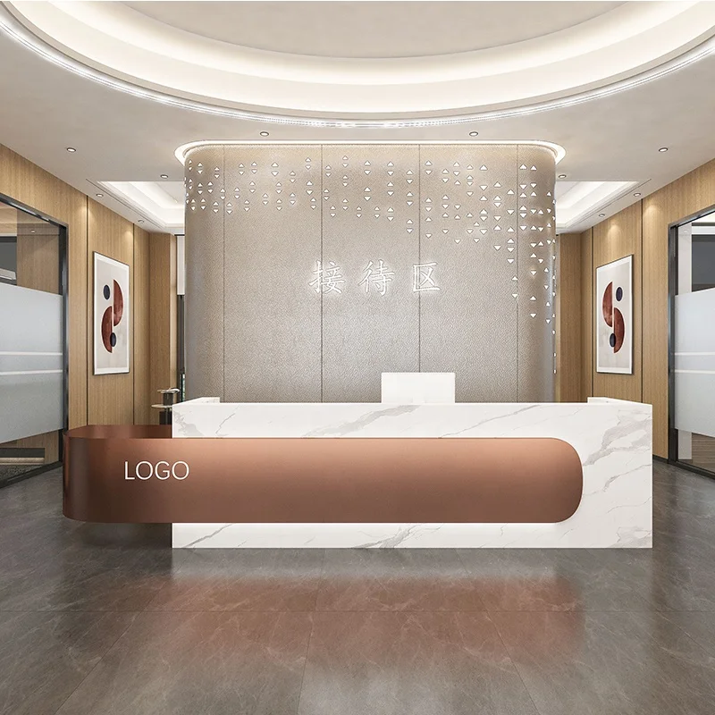 Factory Customize Company Front Guild Welcome Desk Conference Room Computer Console Table Led Work Station Reception Desk