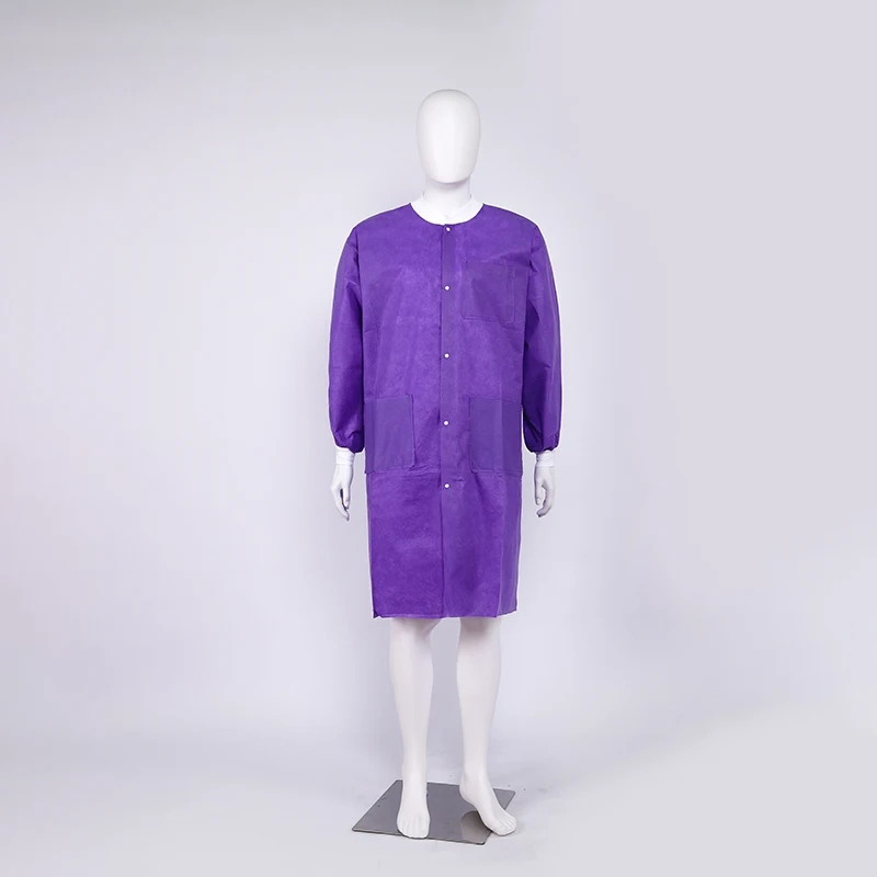 Wholesale Custom Design Premium Medical Dental Non woven Unisex Reusable sms Long Sleeves Disposable Lab Coat with Elastic Cuff