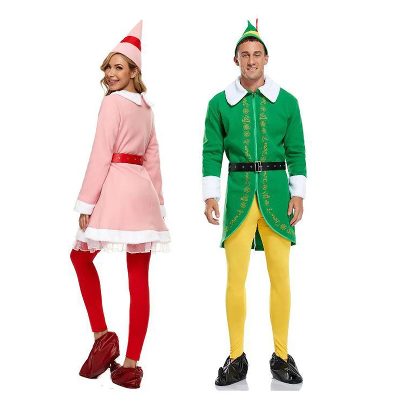 Green Elf Costume Pink Christmas Costume for Party Festivals Stage Play Costume