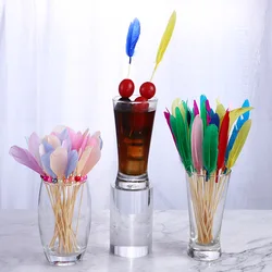 Mixed Color Feather Sticks Cake Decoration Dish Plate Fruit Fork Bamboo Fruit Skewers