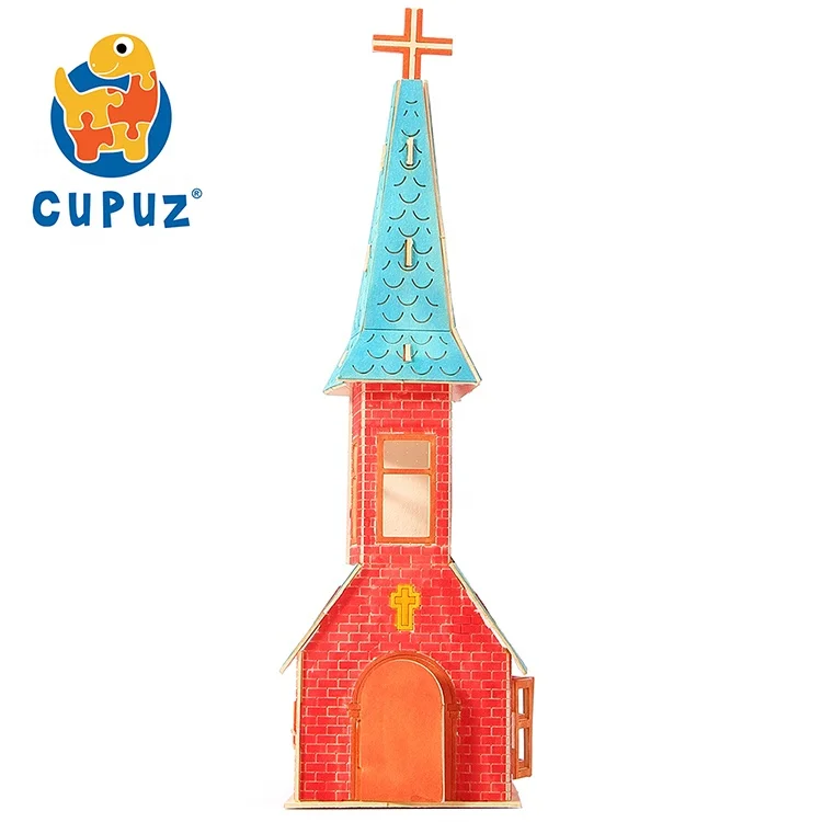 Wholesale handmade toy 3D paper craft puzzle building church DIY model coloring as you like