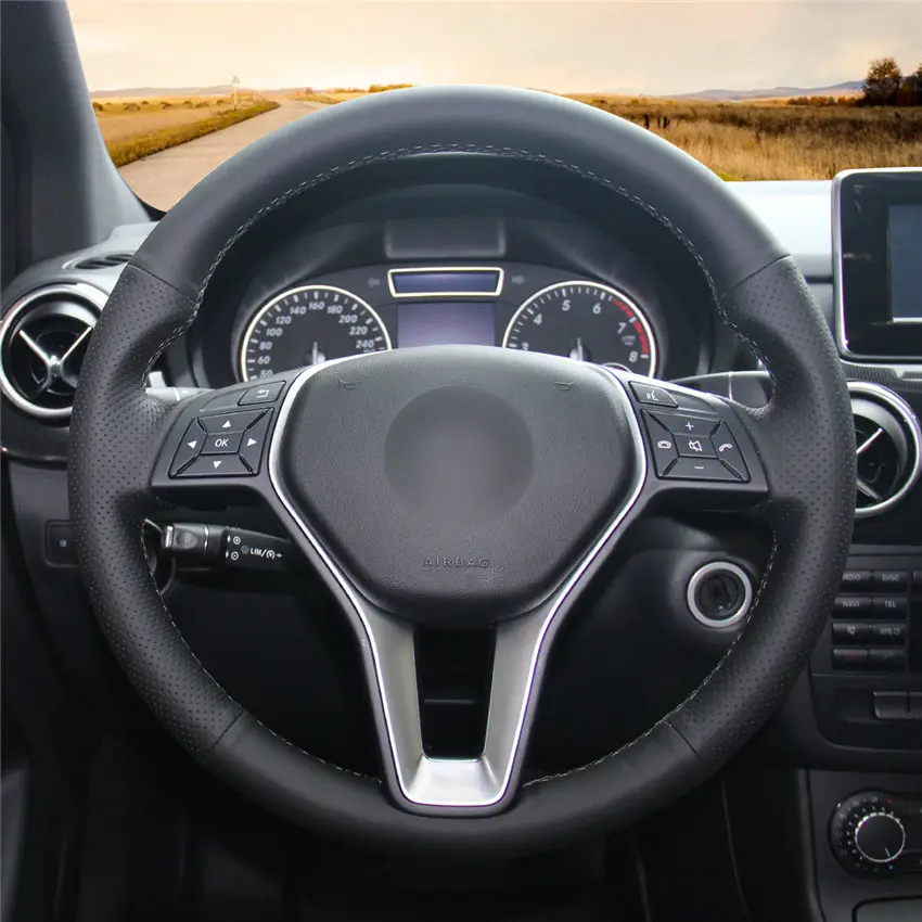 Custom Hand Sew Steering Wheel Cover Wrap for Mercedes Benz W211 W246 W203 W204 W205 C117  C218 W212  X156 X204 AMG