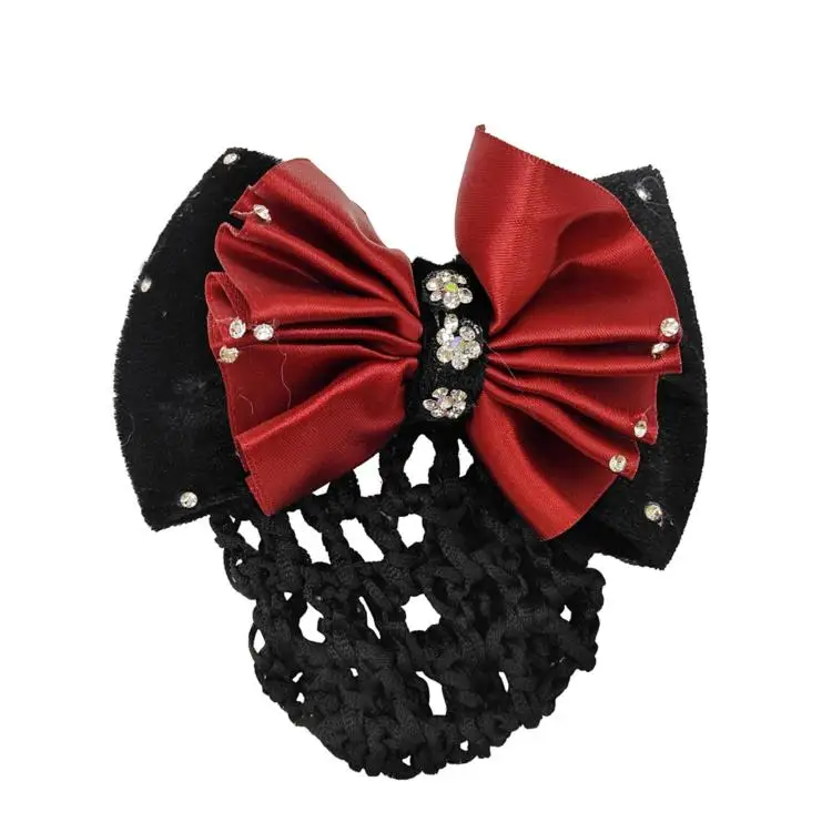 HC370 Classic Bow Net Hair Clip Magic Hair Clip Fabric Bow Hair Accessories with Rhinestone For Girl
