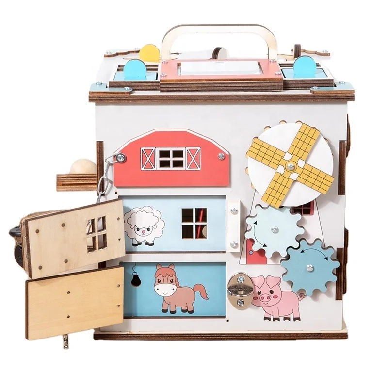 New Style Baby Busy Board Wooden Sorter Toy Fine Motor Sensory Toy Busy Activity Cube For Travel Toddlers Kids
