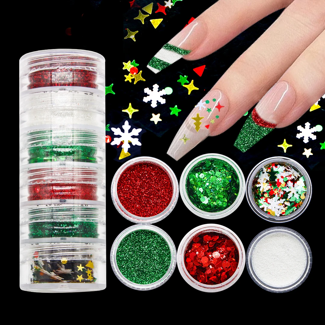Irregular Christmas Glitter Nail Decoration Sequin Glitter White Snowflake Christmas Nails Accessories