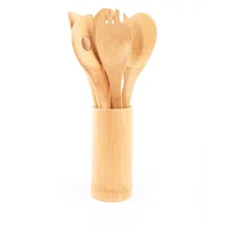 6 Pieces Kitchen Set Serving Tools Cooking Utensil Natural Wooden Bamboo Cooking & Serving Utensils