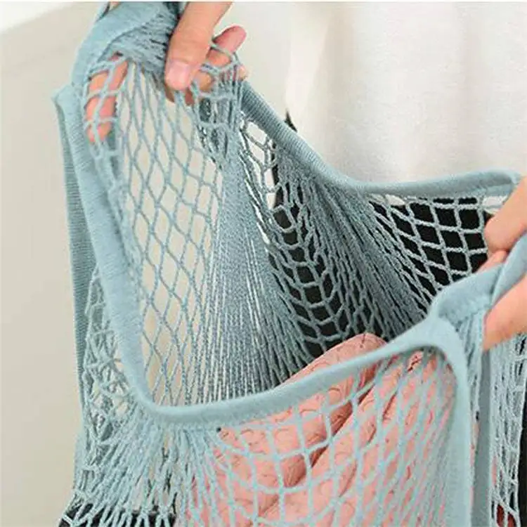 Eco Friendly Organic Cotton Reusable Grocery Net Shopping Bag With Custom Logo Printed