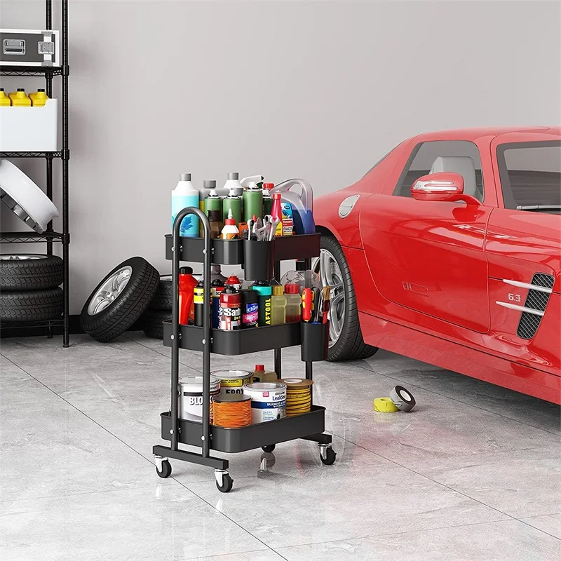 Multi Purpose 3 Tier Metal Organisation Holder Utility Trolley 3 Shelf Utility Storage Rack Cart For Kitchen Office Bathroom