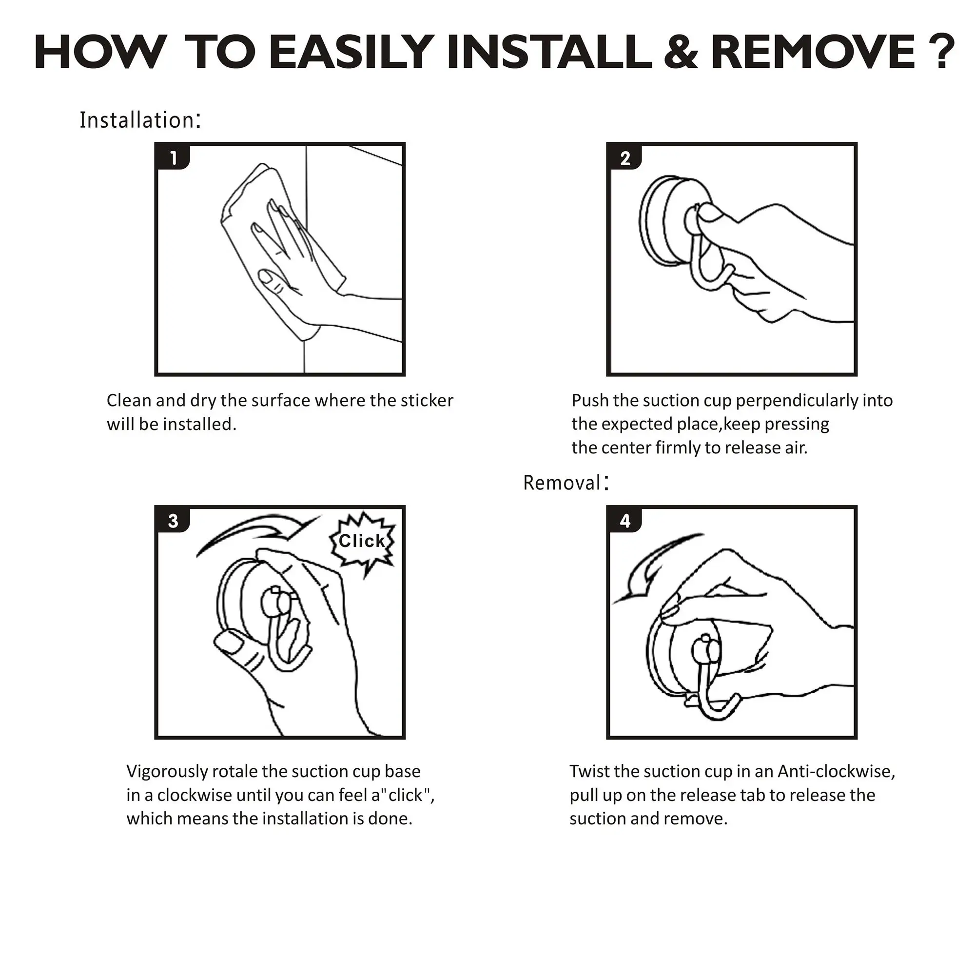 SUS 304 Stainless Steel Suction Cup Hooks for Bathroom,Kitchen,Bedroom