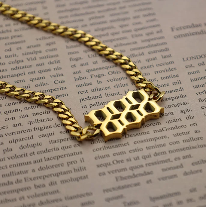 888 Roman Digital Necklace Wholesale Spice Personality 18K Gold Stainless Steel Hip Hop Cuban Chain Non-fade Sweater Chain