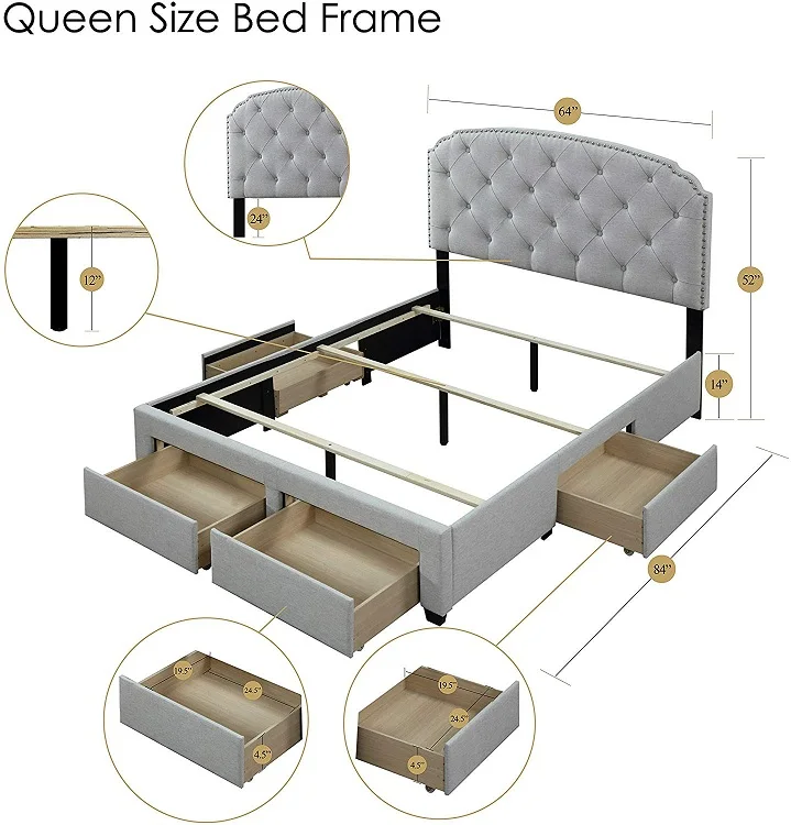 Tufted Upholstered Panel Storage Bed Fabric bed/Free Sample Fabric Headboard Queen Double Upholstery Bedroom