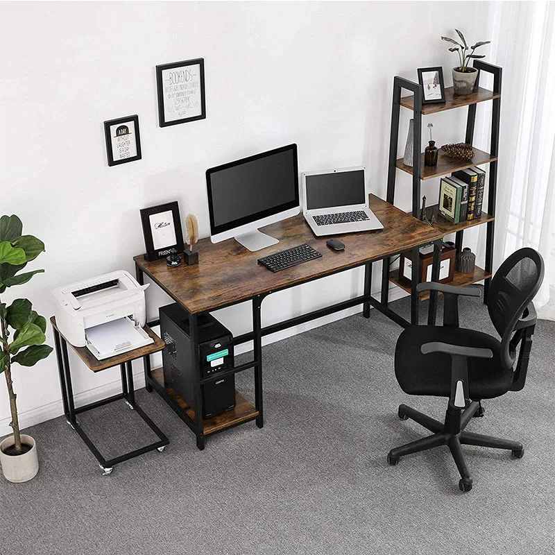 Vekin Home Office Furniture Factory Wholesale Laptop Desktop Table Wooden Industrial Style Computer Desk with 2 layers Shelves