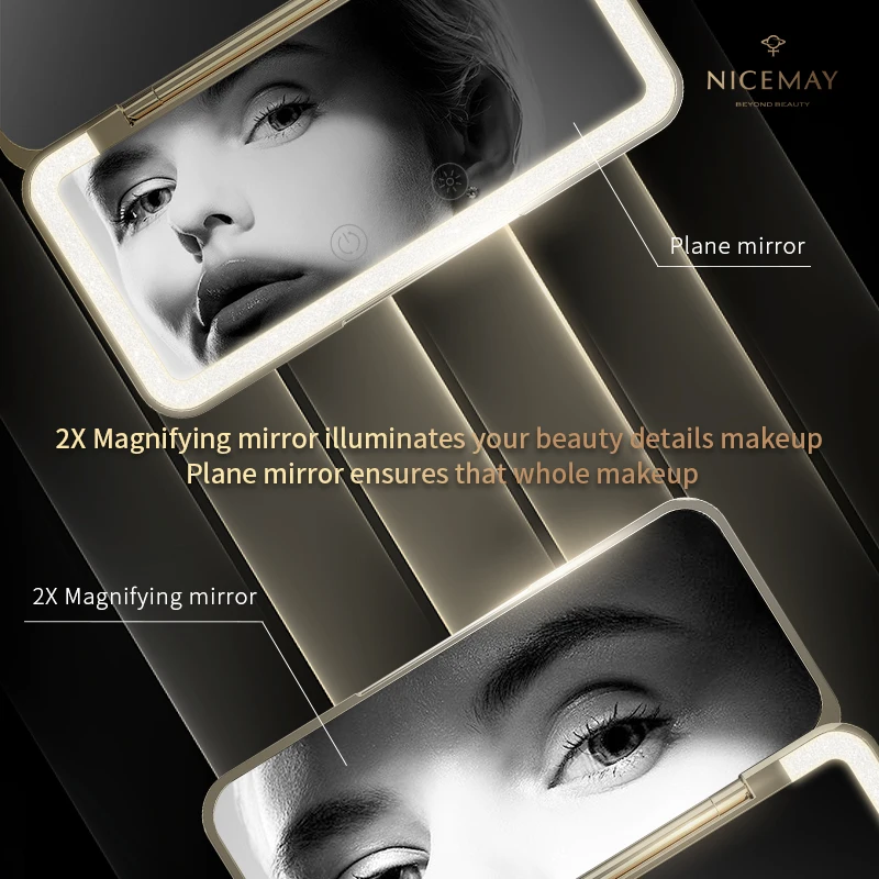 Custom Logo Pocket 1X 2X Travel makeup mirror White Cosmetic Portable  Led Mirror For Girls