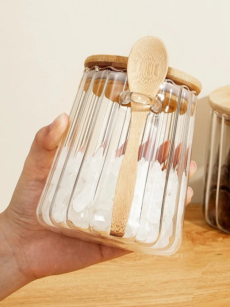 Sealed Transparent Glass Seasoning Pot with Lid,Tea Storage Jar