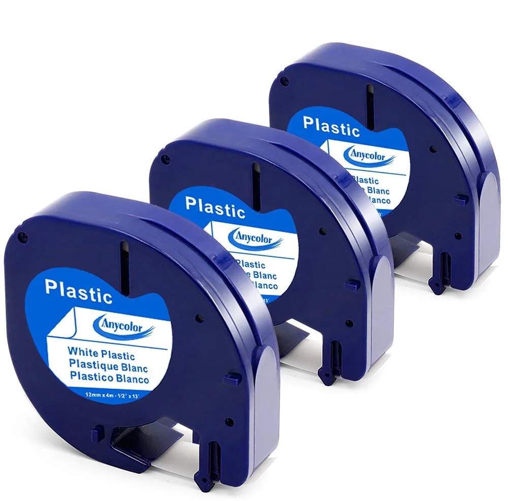 Пластмассовая этикетировочная лента совместимая с DYMO LetraTag 91331 для этикеток черная на белом цвете 1/2 дюйма x 13 футов