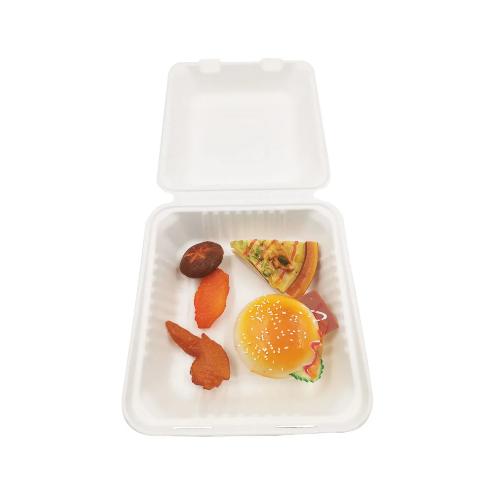 Biodegradable sugarcane packaging 8inch Clamshells  disposable bagasse burger box
