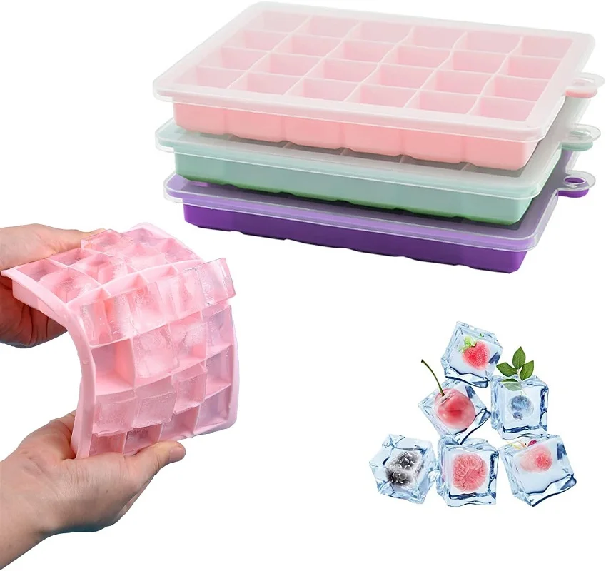 Silicone Ice Cube Mold 24 Grids Square With Lids Trays Icecream Cold Drinks Whiskey Cocktails Tools Ice Mold