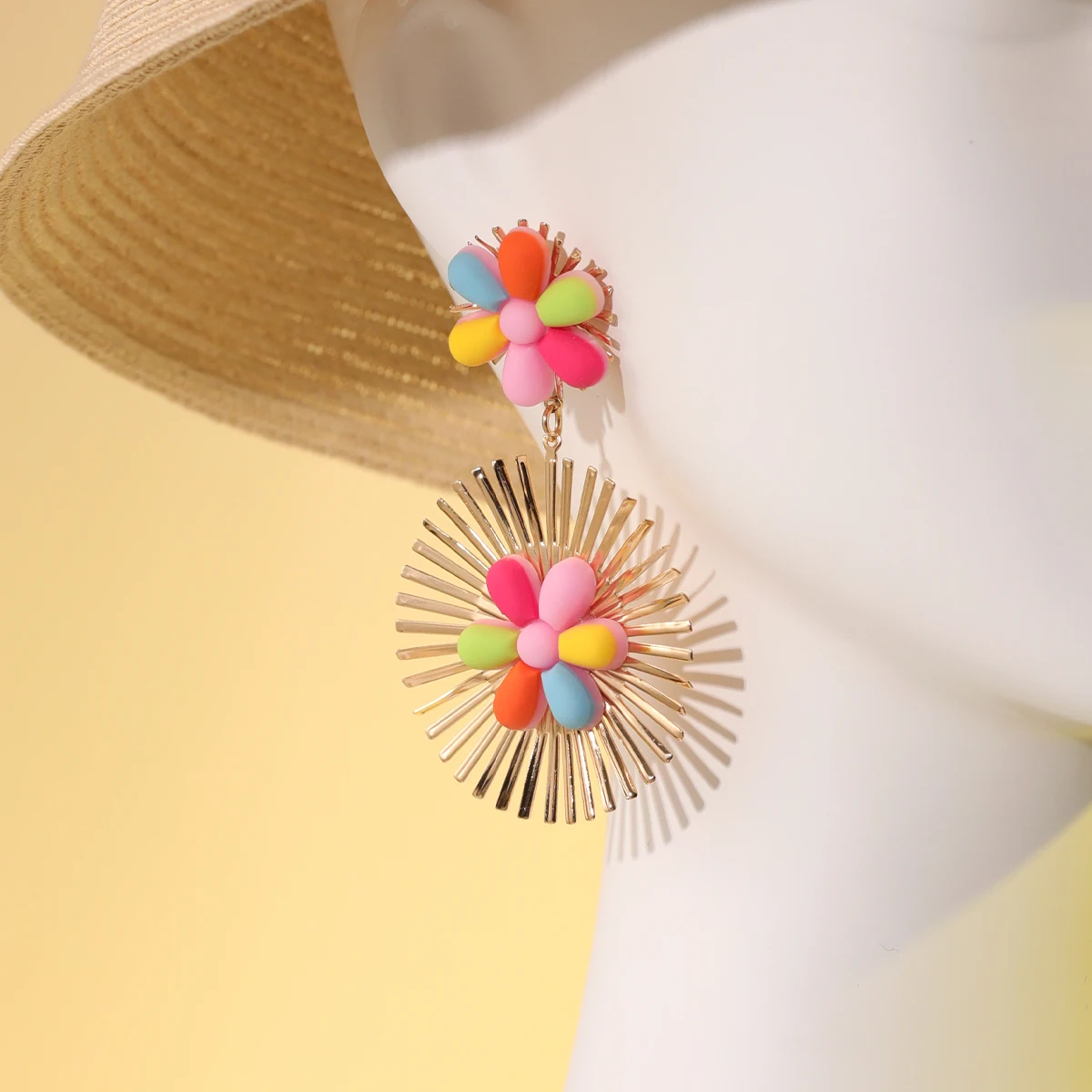 New Arrival Colorful Flower Original Design Gold Drop Earrings For Women Festival