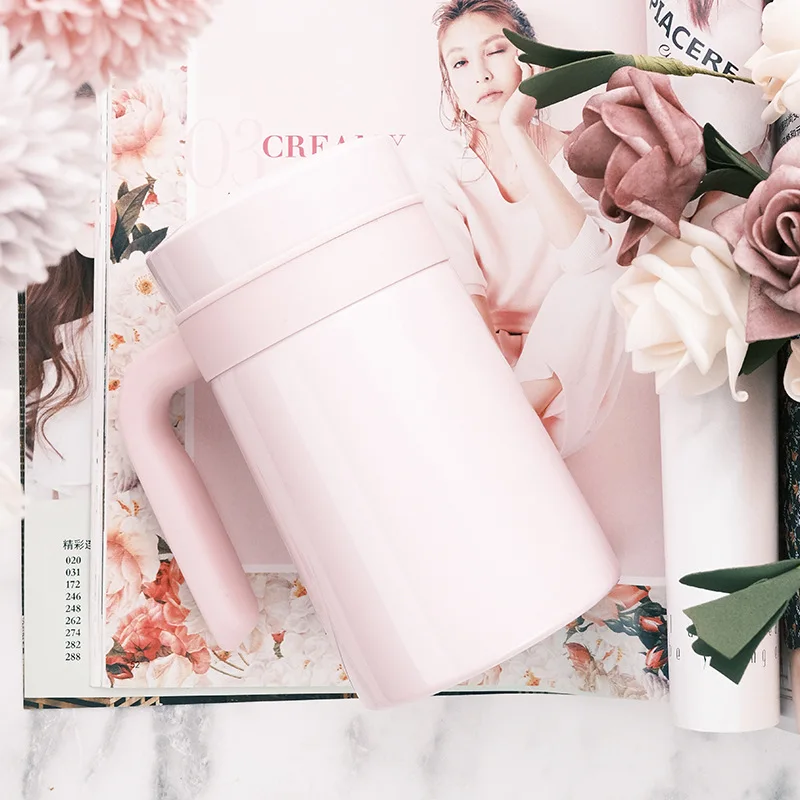 IMOGY 2024 New Arrivals 450ml Double Wall Stainless Steel Collapsible Cup Lids Handle Office Cup Coffee Tea Metal Thermos Logo