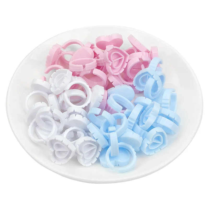 Pink/blue/white Eyelash Glue Cup 100pcs/bag Easy Fan Cup Lash Extensions Ring Heart Shaped Glue Rings