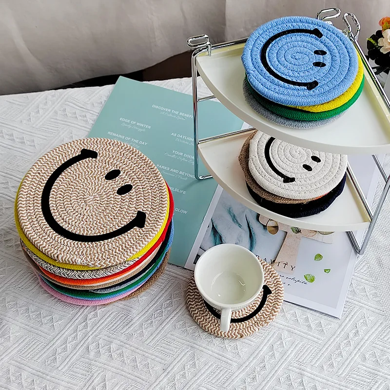 Washable Hard Natural Round Felt Bohemian Straw Macrame Cotton Coasters