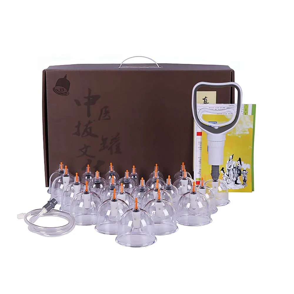 Chinese medicine electric vacuum cupping therapy massager  pull out a vacuum apparatus device pump Suction hijama Cups Set 24pc