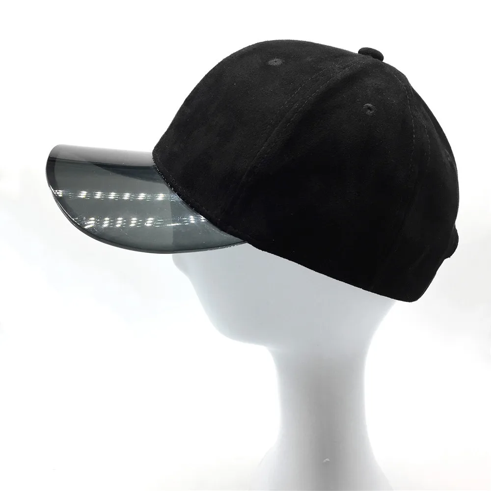 Faux Suede Baseball Cap for Women with PVC Transparent Brim Custom 6-Panels Black Trucker Cap PU Sport Summer Hat