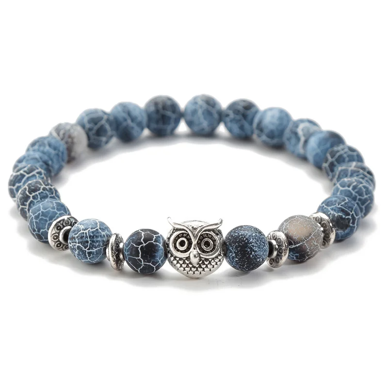 Stainless Steel Natural Accessories Silver Lion Head Lava Stone Onyx Beads Bracelet For Men