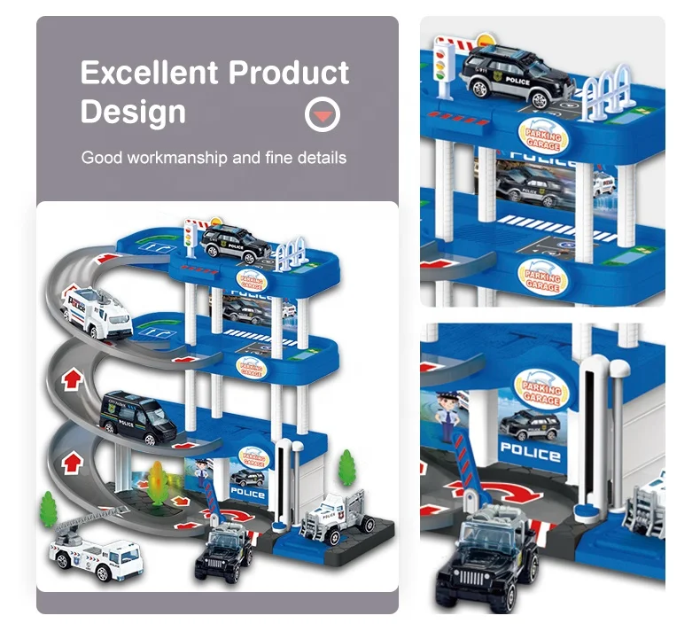 Police fourth floor lot set toy car garage parking for kids