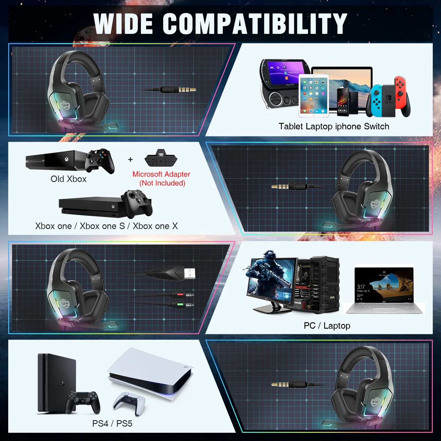  Игровые наушники Wintory Soulbytes S12 с шумоподавлением для ПК PS4 PS5 XBOX светодиодная подсветка Gamre