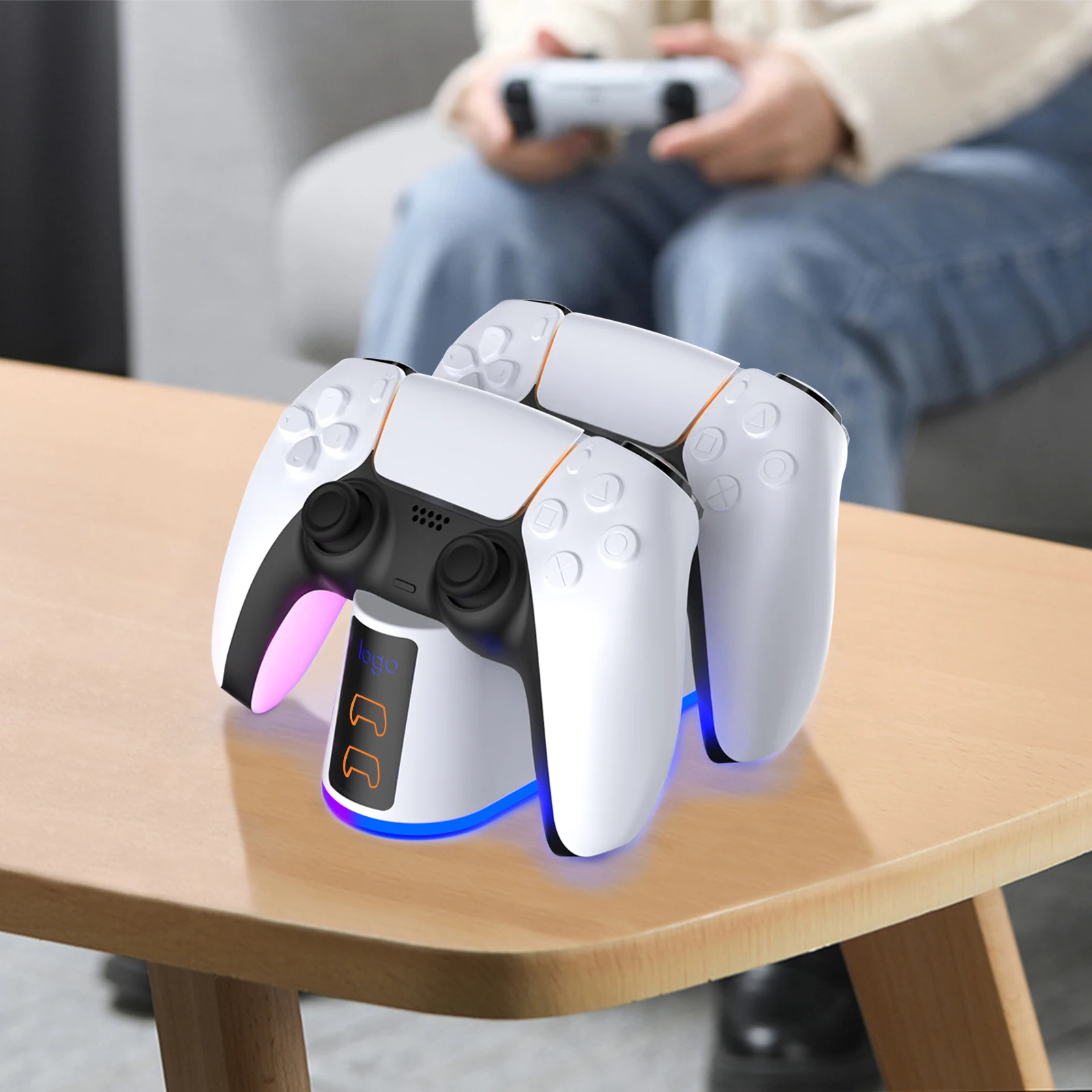 Original factory design  PS5 dual  charging dock station for PlayStation 5 controllers and 4 dynamic RGB light mode