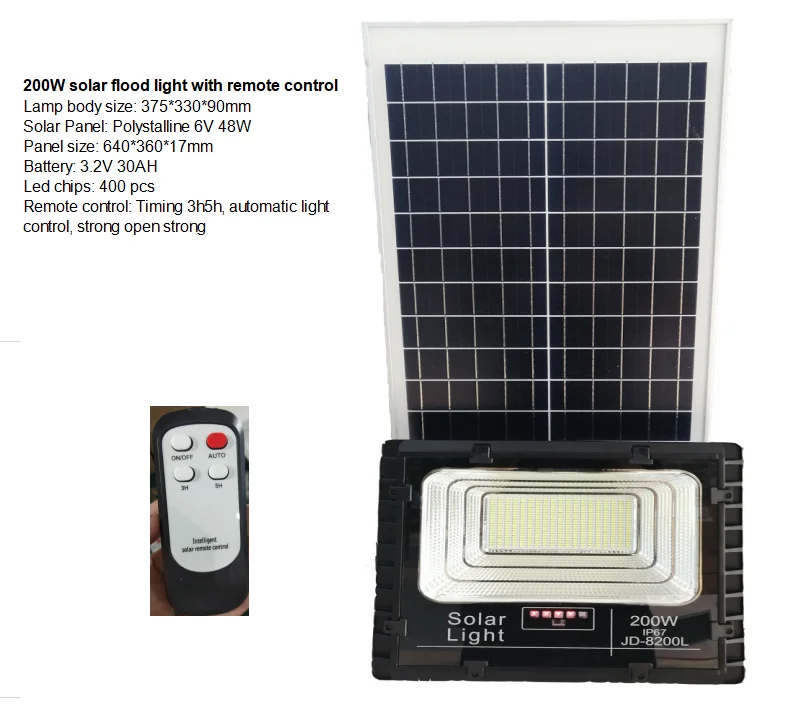 Remote Control Reflector Solar Flood Lights with Battery Charge Indicator, High Lumens 200W Solar Light Reflector