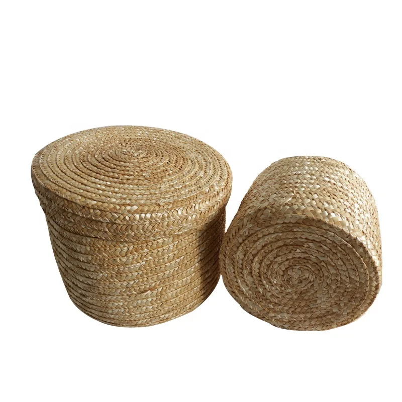 Lightweight Cosmetic Storage Organizer Straw Woven Basket for Home Decoration