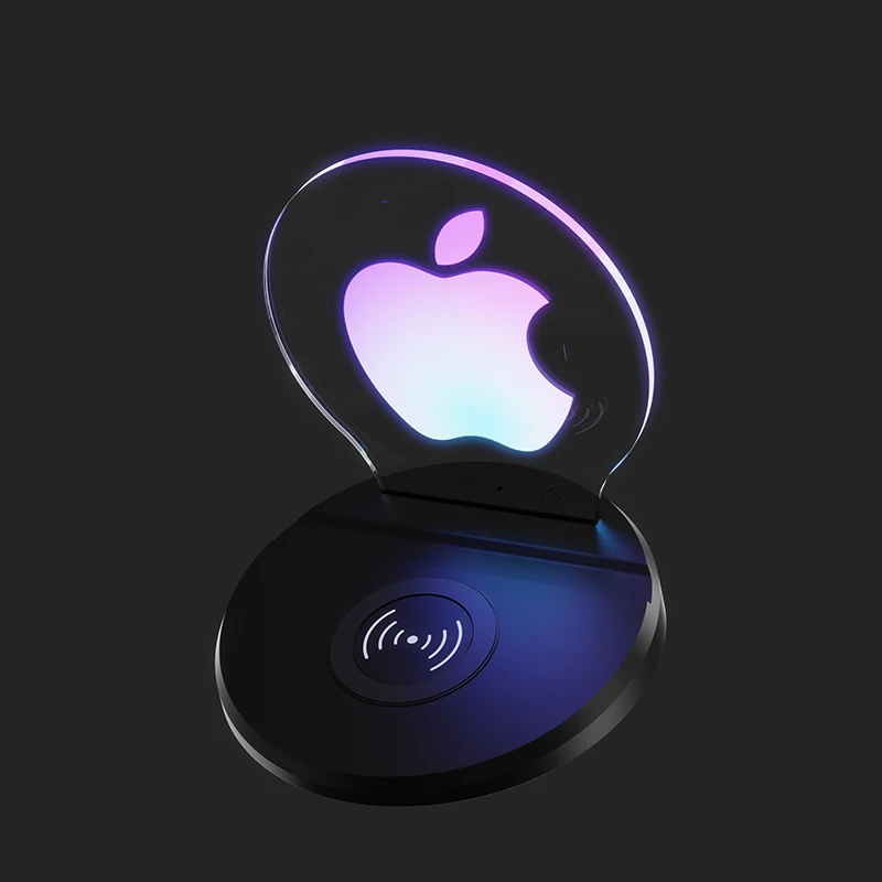 New Custom Pattern Promotion 3D Art 7 Colors RGB LED Light 15W Qi Fast Multi Wireless Charger Pad Phone Holder With Night Light