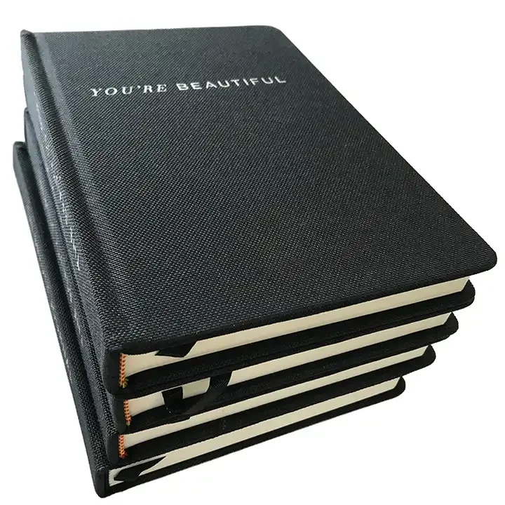 Hangtong Custom Business A5 Elastic Band Linen Note book Fabric Cover Black Hardcover Journal Notebook printed