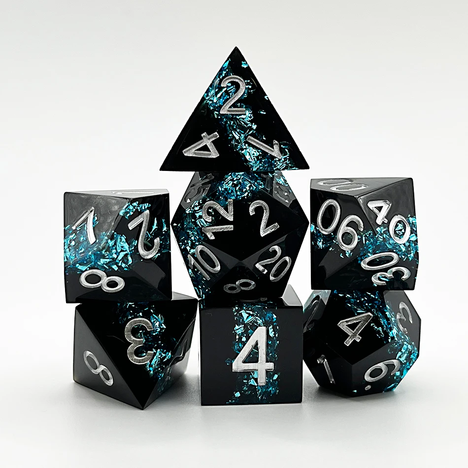 2023 Custom Logo Black DND Dice Set, Black Gold Sharp Edge D&D Dice Full Set