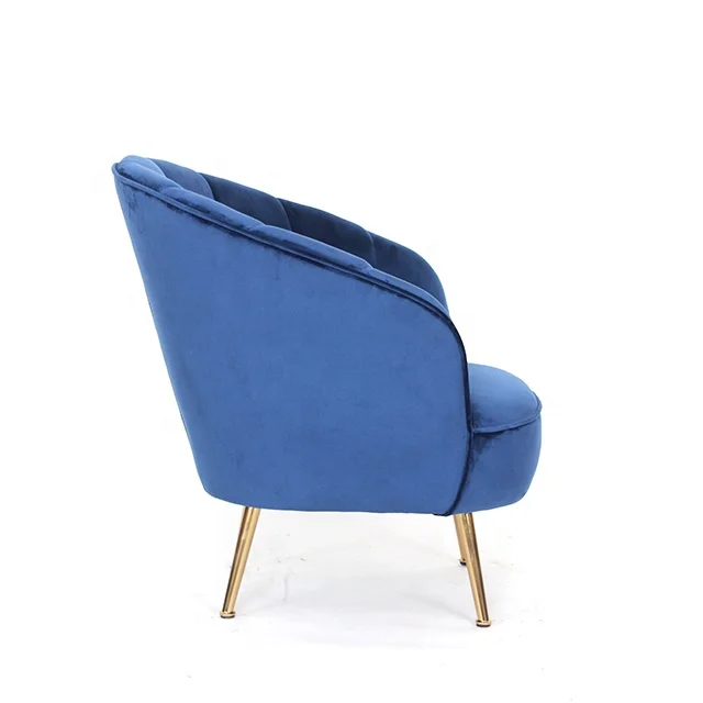Modern luxe royal blue velvet accent chair with matel legs for living room