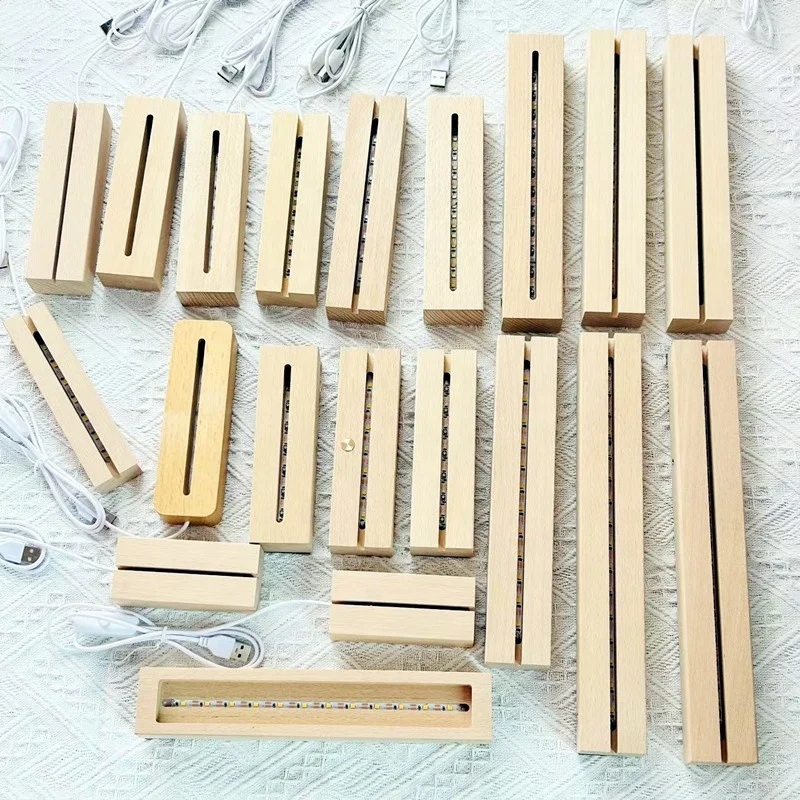 Rectangular wood led night light base wooden 3d led lamp base for 3D wooden led light base