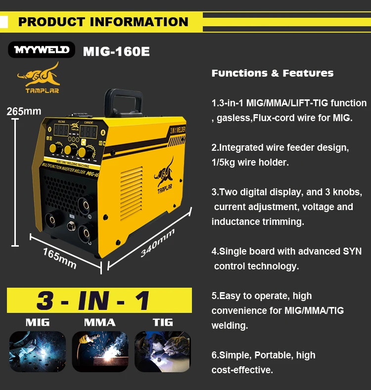 New arrivals portable metal 1kg 5kg 220v igbt inverter welding machine MIG-160E no gas gasless 220v mig welder