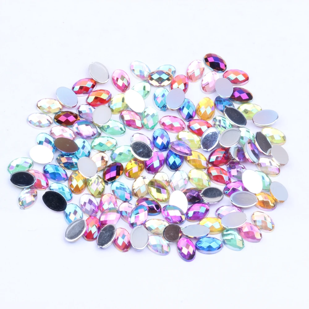 Oval Shape Earth Facets AB Color Bulk Crystals Rhinestones Flatback 100pcs 4x6mm Nail Art Charm For Clothes, Shoes, Bags